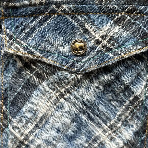 Ryan Michael Men's Large Western Shirt Button Up Blue Woven Plaid Long Sleeve - Picture 7 of 15